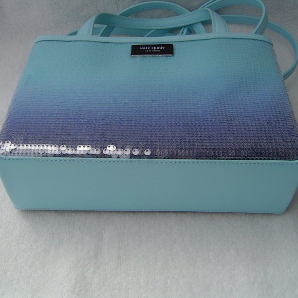 NEW AUTHENTIC KATE SPADE SAM ICON BLUE OMBRE SEQUIN SMALL TOTE #KC238 - Picture 7 of 13